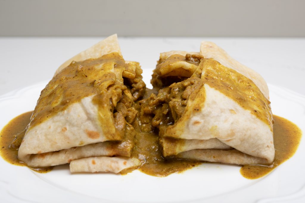 Curry goat and roti